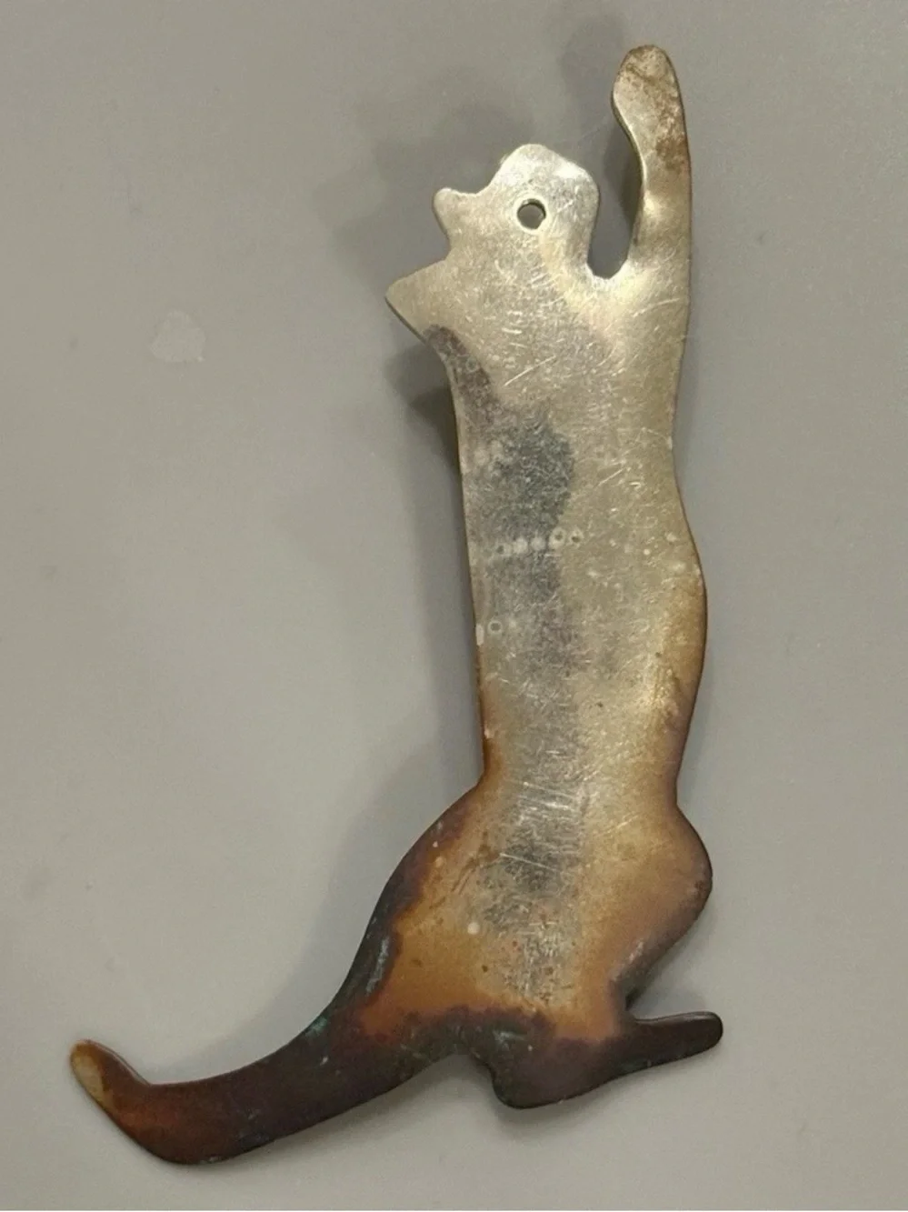 Vintage Mid Century Modern Silver Tone Leaping Cat Brooch 3” Patina